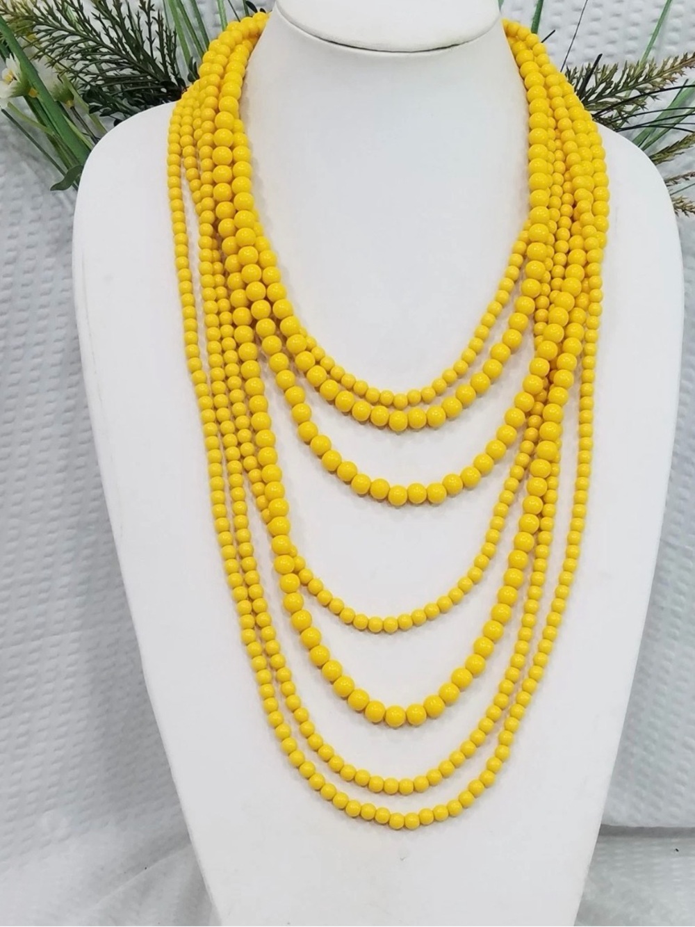 Source Unknown Bright Yellow Multi-Strand Beaded Necklace